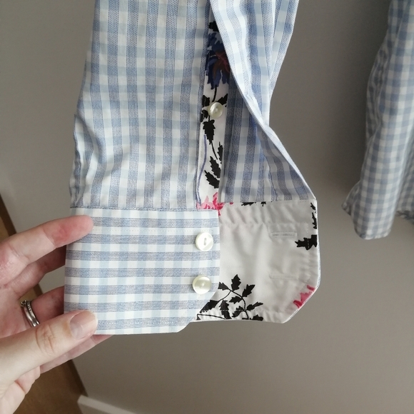 Eton Contemporary Fit Blue White Check Plaid Dress Shirt Floral Trim 16.5 34/35 - Picture 10 of 15